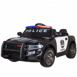 Police Mini Auto na akumulator sa kožnim sedištem i mekim gumama - Crni - Img 1