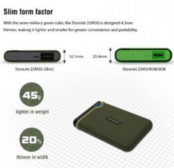 Transcend 1TB ExternalHDD Slim form factor M3G USB 3.1 2.5" Military Green ( TS1TSJ25M3G ) - Img 2