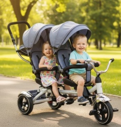 Tricikl Playtime 412 TWINS sa dva sedista - Sivi