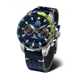 Vostok europe muški n1 rocket chronograph plavi srebrni sportsko elegantni ručni sat sa plavim kožnim ( 6s21/225a708k ) - Img 1