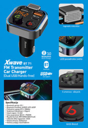 Xwave FM transmiter za kola/Bluetooth/LCD/mp3/wma/wav/flac/USB/punjenje QC3.0+PD20W /Handsfree/BASS Boost ( BT 71 ) - Img 8