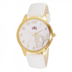 Ženski elite butterfly zlatni modni ručni sat sa belim kožnim kaišem ( e52982s/001 ) - Img 1