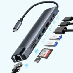 Zeus 8 in 1/RJ45/SD readr/Micro SD reade/USB 3.0 x 2/HDMI/USB-C/USB-C PD Adapter-konverter