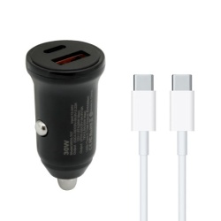 Auto punjac 30w usb-a + type-c ulaz sa type-c na type-c kablom sivi ( A720 )
