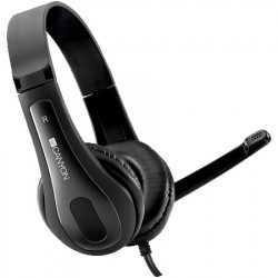 Canyon HSC-1 basic PC headset with microphone, combined 3.5mm plug, leather pads, Flat cable length 2.0m, 160*60*160mm, 0.13kg, black ( CNS - Img 1