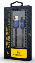 CC-USB2J-AMmBM-1M-BL Gembird Premium jeans (denim) Micro-USB cable with metal connectors, 1 m, blue - Img 2