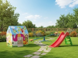 Dečiji komplet za dvorište ( SET 4 ) Šator + Tobogan + Klackalica