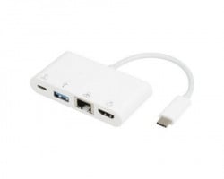 E-Green Adapter USB 3.1 tip C (M) - HDMI + USB3.0 + RJ45 + tip C (F) beli - Img 1