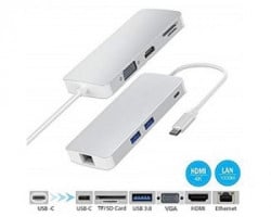 Fast Asia Adapter-konvertor TIP C na VGA+HDMI+SDMICRO SD+RJ 45+2xUSB3.0+TIP C