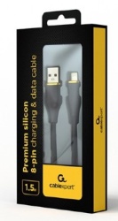 Gembird cc-usb2s-am8pm-1.5m-bk  Premium silicon 8-pin cable charging and data cable, 1.5 m, black-1