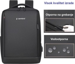 Gembird NCC-15-KLB021 Ranac za laptop 15,6inc 45x28x15cm USB konektor
