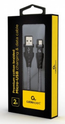 Gembird premium cotton braided micro-USB charging - data cable,2m, black/white CC-USB2B-AMmBM-2M-BW - Img 2