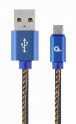 Gembird premium jeans (denim) micro-USB cable with metal connectors, 1 m, blue CC-USB2J-AMmBM-1M-BL - Img 1