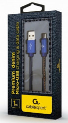 Gembird premium jeans (denim) micro-USB cable with metal connectors, 1 m, blue CC-USB2J-AMmBM-1M-BL - Img 2