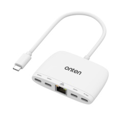 Hub usb type-c sa 4 porta (3x usb type-c 480mbps + usb type-c 5v) + ethernet rj45 100mbps 18cm (otn-uc553) onten ( HUB113 )