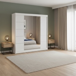 Klizni plakar Koko Belo/Belo sa ogledalom 2500x2150x580 ( 830-213 )