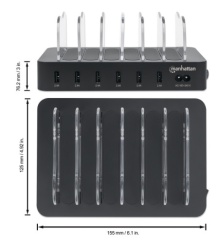 Manhattan 102254 5V/2.4V/50W/držač za telefon Crni USB punjač 6-port -2