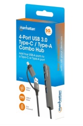 Manhattan 181006 4xUSB-A 3.2/5Gbps/Crni USB-C/USB-A HUB 4port -5