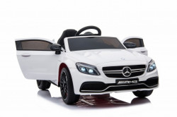 Mercedes C63 AMG Licencirani auto za decu na akumulator sa kožnim sedištem i mekim gumama - Beli - Img 4