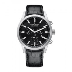 Muški claude bernard aquarider chronograph crni srebrni elegantno sportski ručni sat sa crnim kožnim kaišem ( 10222 3c nv ) - Img 4