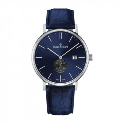 Muški claude bernard classic slim line small seconds plavi srebrni elegantni ručni sat sa teget kožnim kaišem ( 65004 3 buing ) - Img 1