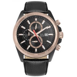 Muški pierre ricaud chronograph crni roze zlatni sportski ručni sat sa crnim kožnim kaišem ( p91014.k214ch ) - Img 4