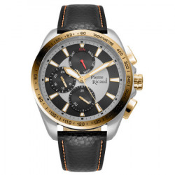 Muški Pierre Ricaud multifunction zlatni crni sportski ručni sat sa crnim kožnim kaišem ( p97235.2217qf ) - Img 1