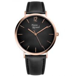 Muški pierre ricaud quartz roman 42 mm crni roze zlatni elegantni ručni sat sa crnim kožnim kaišem ( p91078.92r4q ) - Img 4