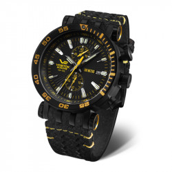 Muški vostok europe energia 2 chronograph crni sportski ručni sat sa crnim kožnim kaišem ( vk61/575c589k ) - Img 1