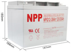 NPP NPG12V-38Ah, GEL BATTERY, C20=38AH, T14,197*165*174*174, 11KG, Light grey - Img 3