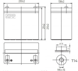 NPP NPG12V-55Ah, GEL BATTERY, C20=55AH, T14, 230*138*208*212, 15KG, Light grey - Img 2