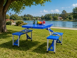 Sklopivi sto i 4 stolice sa rupom za suncobran za kampovanje, piknik - sto za kampovanje - Img 11