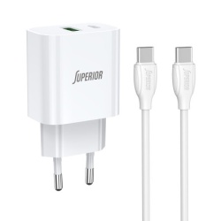 Superior su-p102 20w super fast usb a qc3.0+type c sa type c na type c kablom beli (cert) Kucni punjac ( P1224 )