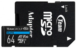 TeamGroup MICRO SDXC 64GB ELITE, UHS-I U3 V30 A1, 100/50MB/s +SD Adapter TEAUSDX64GIV30A103 - Img 1