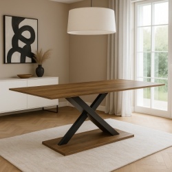 Trpezarijski sto Metro Hrast keramička ploča/Noge drvo MDF+crni metal 1800x900x76
