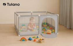 Tulano Cozy 20 Ogradica za decu  130 cm – sa podlogom, metalna konstrukcija, sivo-bela ( 30006 )-3