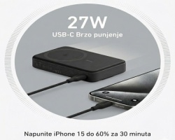 Anker MagGo 10000mAh, 27W, bežični power bank, crni