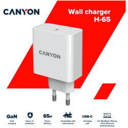 Canyon, GAN 65W charger Input: 100V-240V output: 5.0V3.0A 9.0V3.0A 12.0V-3.0A 15.0V-3.0A 20.0V3.25A , Eu plug, Over- Voltage , over-heate - Img 2