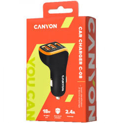 Canyon universal 3xUSB car adapterType-C PD 18W Black+Orange with rubber coating ( CNE-CCA08BO ) - Img 2
