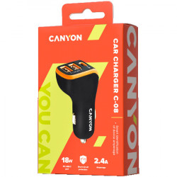 Canyon universal 3xUSB car adapterType-C PD 18W Black+Orange with rubber coating ( CNE-CCA08BO )  - Img 2