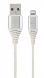 CC-USB2B-AMLM-2M-BW2 Gembird Premium cotton braided 8-pin charging and data cable, 2m, silver/white - Img 1