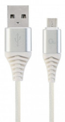 CC-USB2B-AMmBM-1M-BW2 Gembird Premium cotton braided Micro-USB charging -data cable,1m, silver/white - Img 1