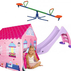 Dečiji komplet za dvorište ( Princess set 3 ) tobogan + šator kućica + metalna klackalica - Img 1