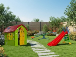 Dečiji komplet za dvorište ( SET 1 ) Kućica + Tobogan + Klackalica