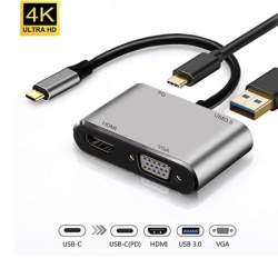 Fast Asia Adapter-konvertor TIP C na HDMI 4K+VGA+1xUSB 3.0+TIP C ( 618 )