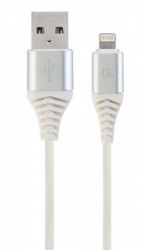 Gembird premium cotton braided 8-pin charging and data cable, 2m, silver/white CC-USB2B-AMLM-2M-BW2 - Img 1