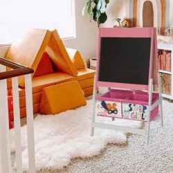 Kinder Home dvostrana dečija drvena tabla na stalku za pisanje i crtanje sa kutijom za odlaganje roze ( TF-6004 )-9
