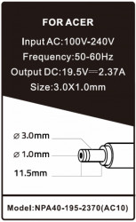 NPA40-195-2370 (AC10) ** Gembird punjac za laptop 40W-19.5V-2.37A, 3.0x1.1mm black (747 alt=AC08) - Img 1