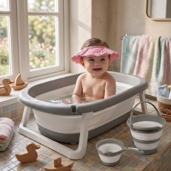 Set za kupanje bebe – Dolu kadica set sivi + Canpol štitnik roze