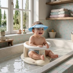Set za kupanje bebe – Dolu sedište bež + Canpol štitnik plavi